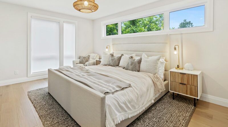 A bed in a room