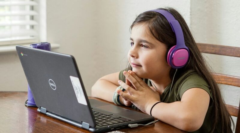 A girl with the laptop